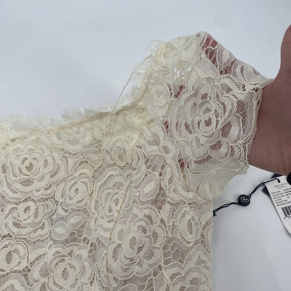 Adrianna Papell Size 14 Off Shoulder Lace Sheath Dress Cream Wedding *NWT* - Picture 3 of 11